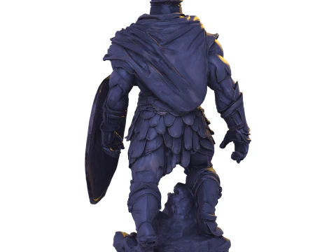 High-Poly Armored Warrior Statue 3D Print Model