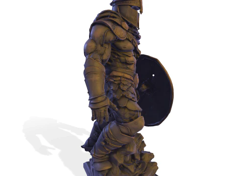 High-Poly Armored Warrior Statue 3D Print Model