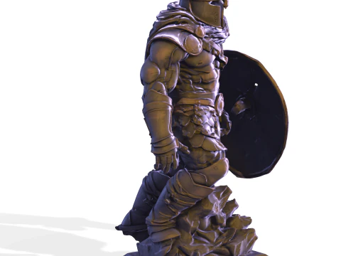 High-Poly Armored Warrior Statue 3D Print Model