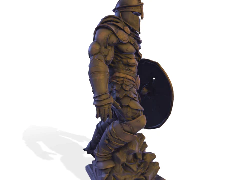 High-Poly Armored Warrior Statue 3D Print Model
