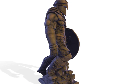 High-Poly Armored Warrior Statue 3D Print Model