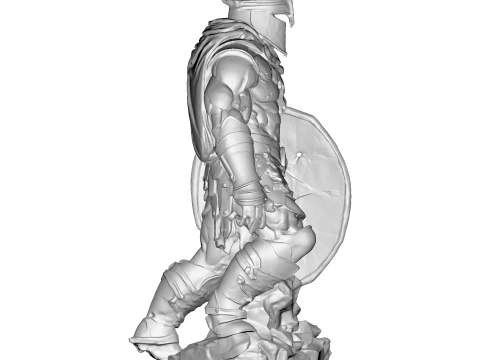 High-Poly Armored Warrior Statue 3D Print Model