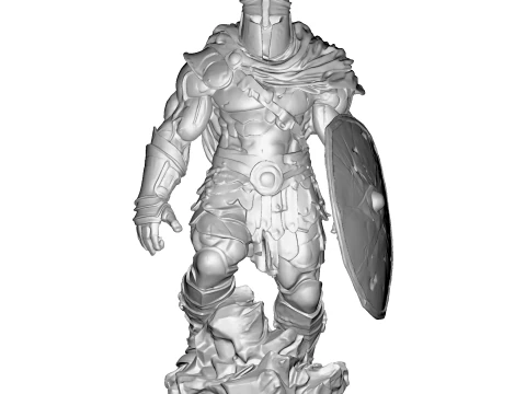 High-Poly Armored Warrior Statue 3D Print Model