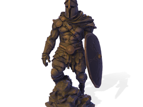 Patung Prajurit Lapis Baja Poli Tinggi Model Cetak 3D