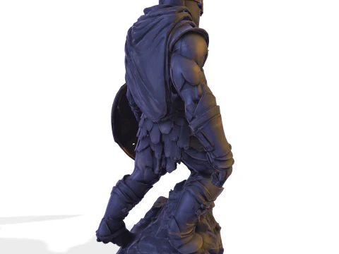 High-Poly Armored Warrior Statue 3D Print Model