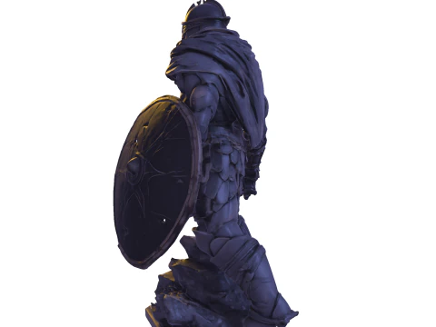 High-Poly Armored Warrior Statue 3D Print Model