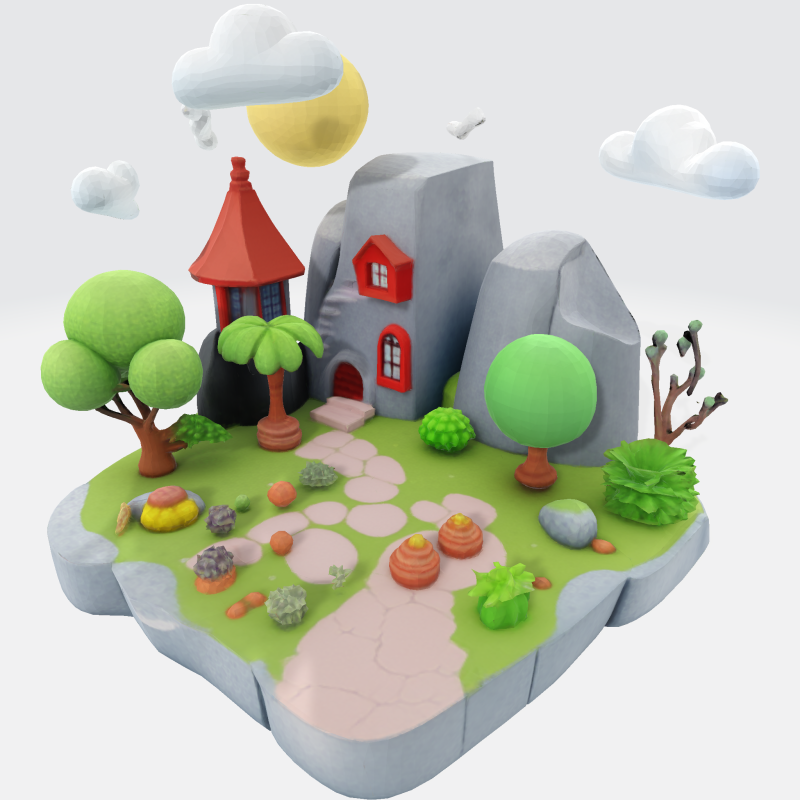 मंत्रमुग्ध लो पॉली फैंटेसी आइलैंड - प्रिंट गेम रेंडर तैयार 3D प्रिंट मॉडल .c4d .max .obj .3ds .fbx .stl .blend 