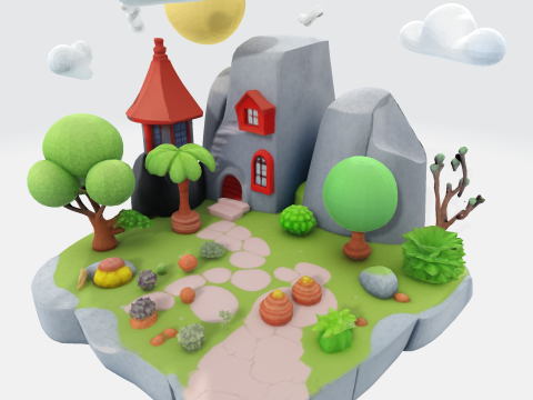 마법에 걸린 로우 폴리 판타지 아일랜드 - 인쇄 게임 렌더링 준비 3D 프린트 모델