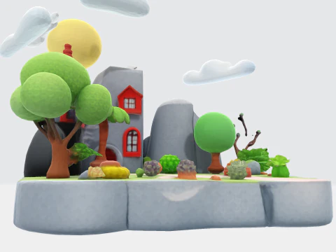 Enchanted Low Poly Fantasy Island - Print Game Render Ready 3D Print Model