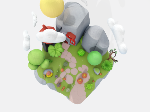 मंत्रमुग्ध लो पॉली फैंटेसी आइलैंड - प्रिंट गेम रेंडर तैयार 3D प्रिंट मॉडल