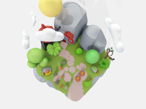 Enchanted Low Poly Fantasy Island - Print Game Render Ready 3D Print Model