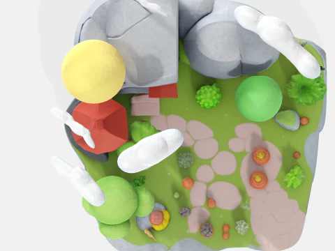 Enchanted Low Poly Fantasy Island - Print Game Render Ready 3D Print Model