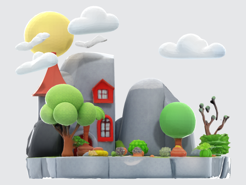 मंत्रमुग्ध लो पॉली फैंटेसी आइलैंड - प्रिंट गेम रेंडर तैयार 3D प्रिंट मॉडल