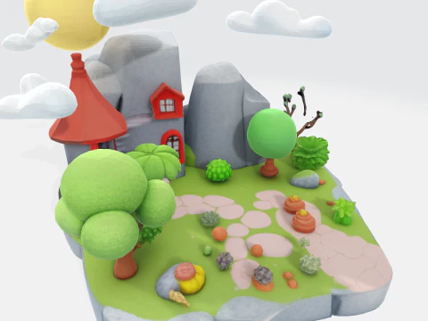 Enchanted Low Poly Fantasy Island - Print Game Render Ready 3D Print Model