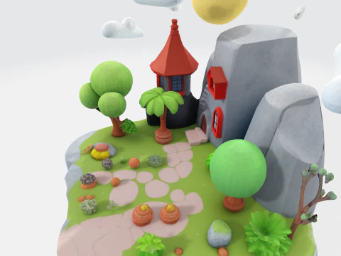 Enchanted Low Poly Fantasy Island - Print Game Render Ready 3D Print Model