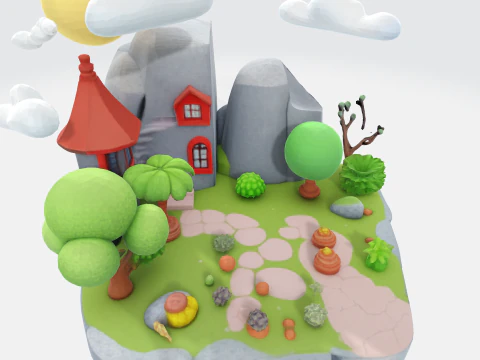 Enchanted Low Poly Fantasy Island - Print Game Render Ready 3D Print Model