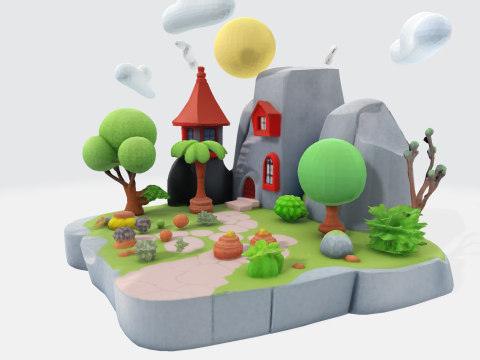 मंत्रमुग्ध लो पॉली फैंटेसी आइलैंड - प्रिंट गेम रेंडर तैयार 3D प्रिंट मॉडल