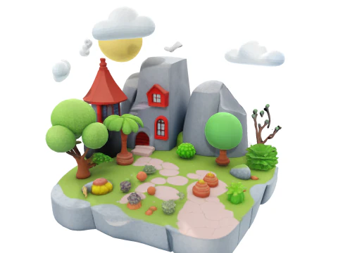 Enchanted Low Poly Fantasy Island - Print Game Render Ready 3D Print Model