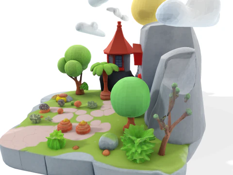 Enchanted Low Poly Fantasy Island - Print Game Render Ready 3D Print Model