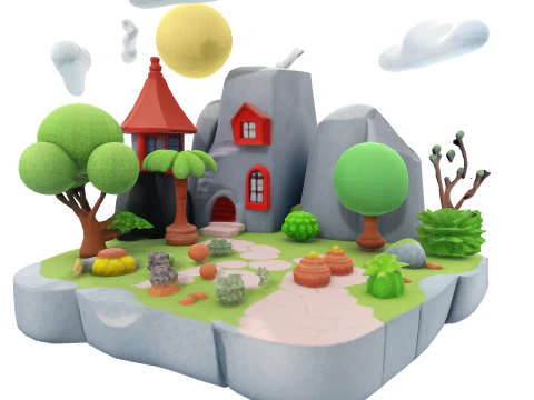 Enchanted Low Poly Fantasy Island - Print Game Render Ready 3D Print Model