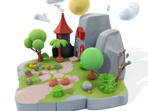 Enchanted Low Poly Fantasy Island - Print Game Render Ready 3D Print Model