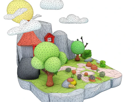 Enchanted Low Poly Fantasy Island - Print Game Render Ready 3D Print Model