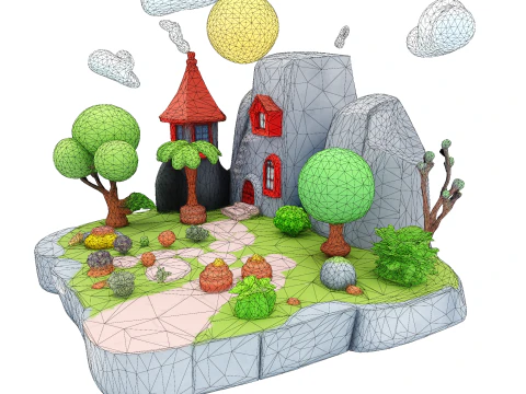 Enchanted Low Poly Fantasy Island - Print Game Render Ready 3D Print Model