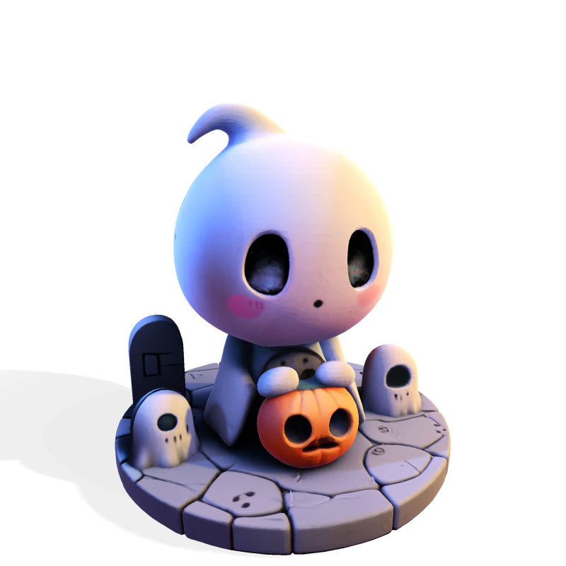 Призрак Хэллоуина в стиле чиби &mdash; милый низкополигональный материал, готовый к печати 3D Принт Модель .c4d .max .obj .3ds .fbx .stl .blend 