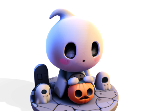 Fantasma de Halloween de Chibi - Lindo Low Poly listo para imprimir Modelo de impresión 3D