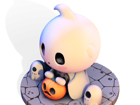 Призрак Хэллоуина в стиле чиби — милый низкополигональный материал, готовый к печати 3D Принт Модель