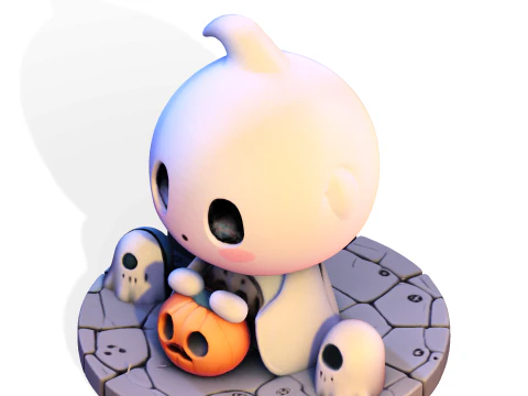 Призрак Хэллоуина в стиле чиби &mdash; милый низкополигональный материал, готовый к печати 3D Принт Модель