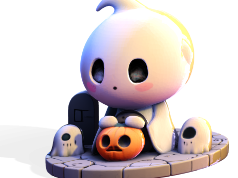 Призрак Хэллоуина в стиле чиби — милый низкополигональный материал, готовый к печати 3D Принт Модель