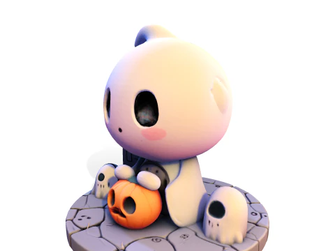 Призрак Хэллоуина в стиле чиби &mdash; милый низкополигональный материал, готовый к печати 3D Принт Модель