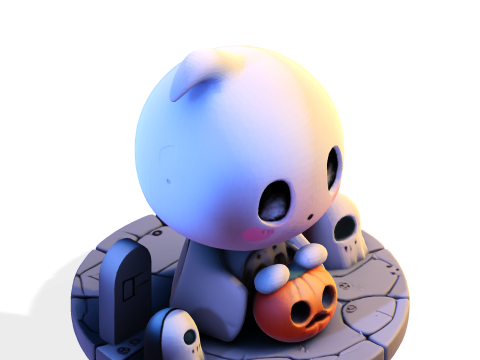 Призрак Хэллоуина в стиле чиби — милый низкополигональный материал, готовый к печати 3D Принт Модель