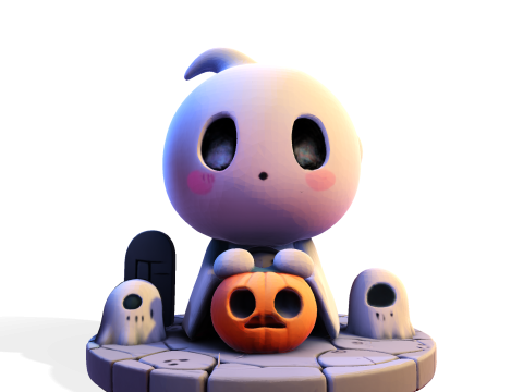 Призрак Хэллоуина в стиле чиби — милый низкополигональный материал, готовый к печати 3D Принт Модель