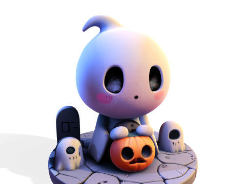 Призрак Хэллоуина в стиле чиби — милый низкополигональный материал, готовый к печати 3D Принт Модель