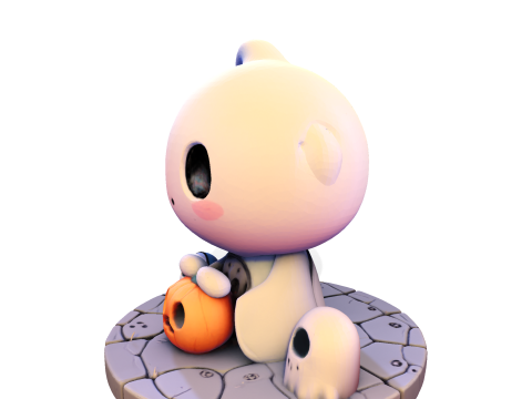 Призрак Хэллоуина в стиле чиби — милый низкополигональный материал, готовый к печати 3D Принт Модель