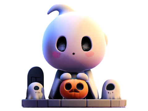 Призрак Хэллоуина в стиле чиби — милый низкополигональный материал, готовый к печати 3D Принт Модель