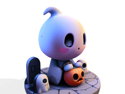 Призрак Хэллоуина в стиле чиби — милый низкополигональный материал, готовый к печати 3D Принт Модель