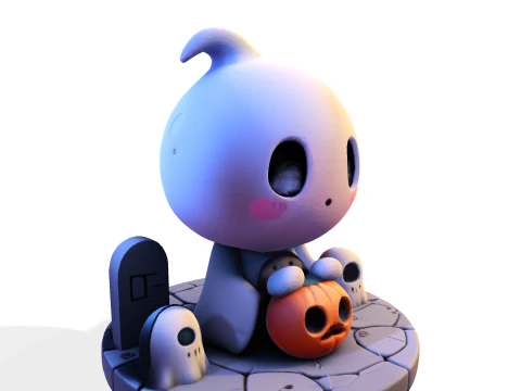 Призрак Хэллоуина в стиле чиби &mdash; милый низкополигональный материал, готовый к печати 3D Принт Модель