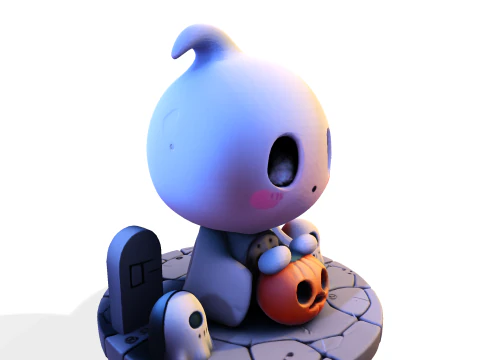 Призрак Хэллоуина в стиле чиби &mdash; милый низкополигональный материал, готовый к печати 3D Принт Модель