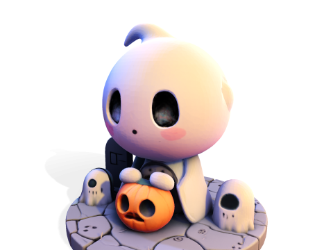 Призрак Хэллоуина в стиле чиби — милый низкополигональный материал, готовый к печати 3D Принт Модель