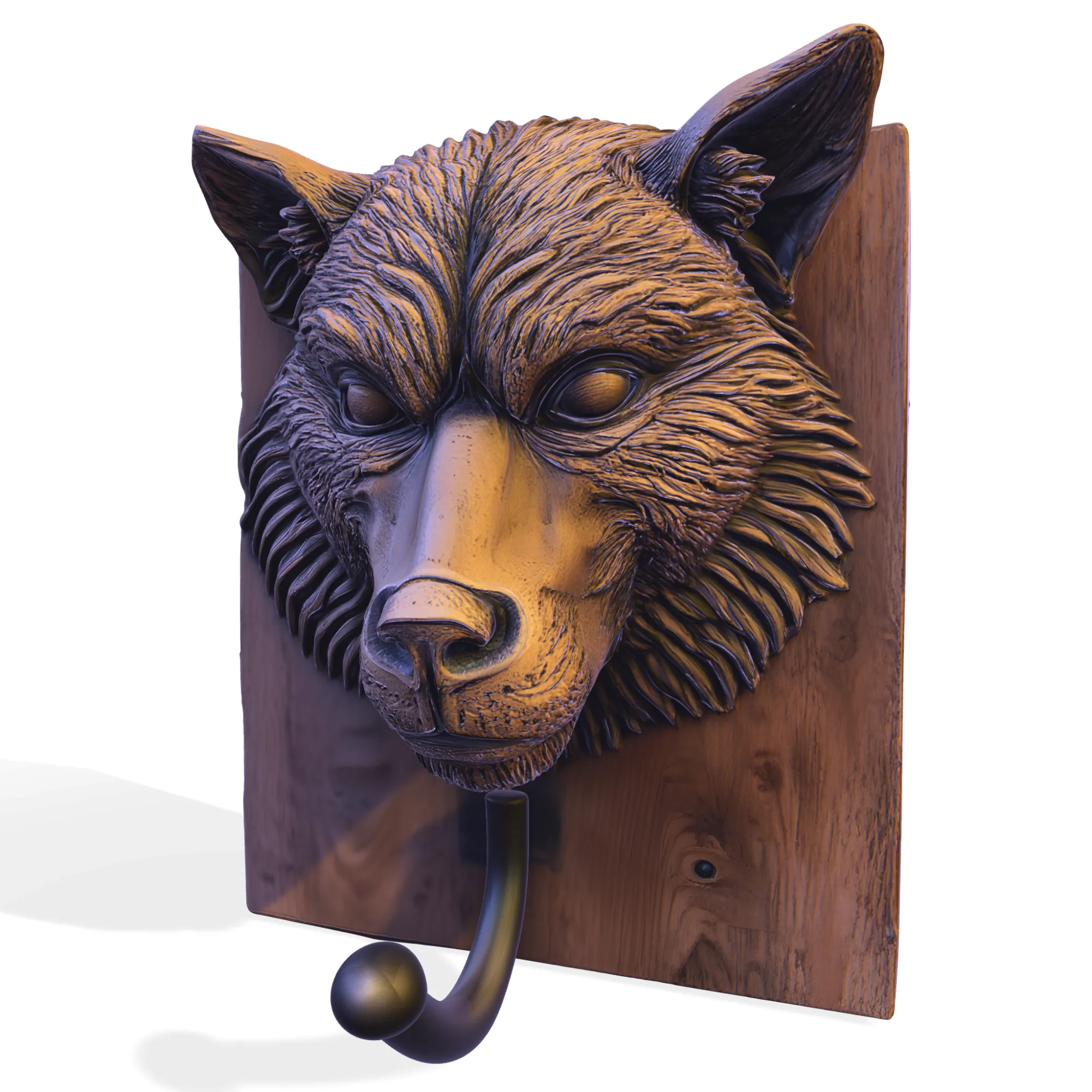 Realistic Wolf Head Wall Hook Plaque 3D Print Model .c4d .max .obj .3ds .fbx .stl .blend 