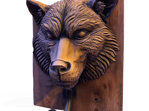 Realistic Wolf Head Wall Hook Plaque 3D Print Model