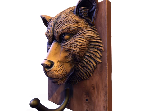 Realistic Wolf Head Wall Hook Plaque 3D Print Model