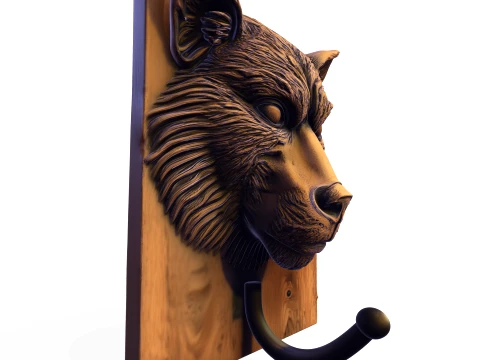 Realistic Wolf Head Wall Hook Plaque 3D Print Model