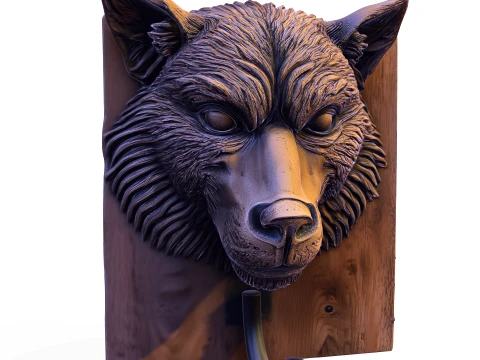Realistic Wolf Head Wall Hook Plaque 3D Print Model
