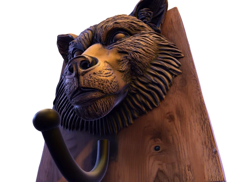 Realistic Wolf Head Wall Hook Plaque 3D Print Model