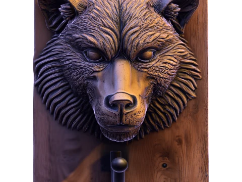 Realistic Wolf Head Wall Hook Plaque 3D Print Model