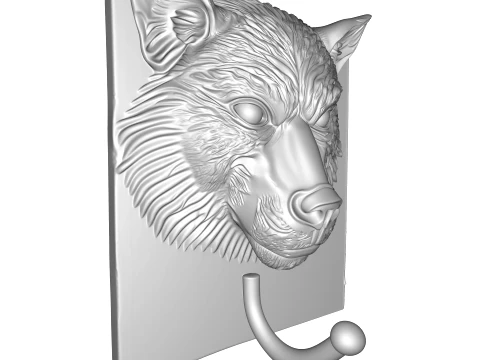 Realistic Wolf Head Wall Hook Plaque 3D Print Model